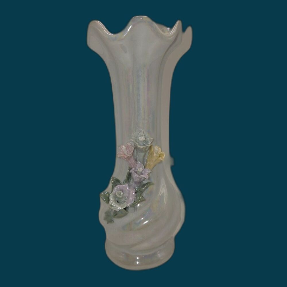Vintage Iridescent Flower Vase 7" Shimmering Floral Bud Vase